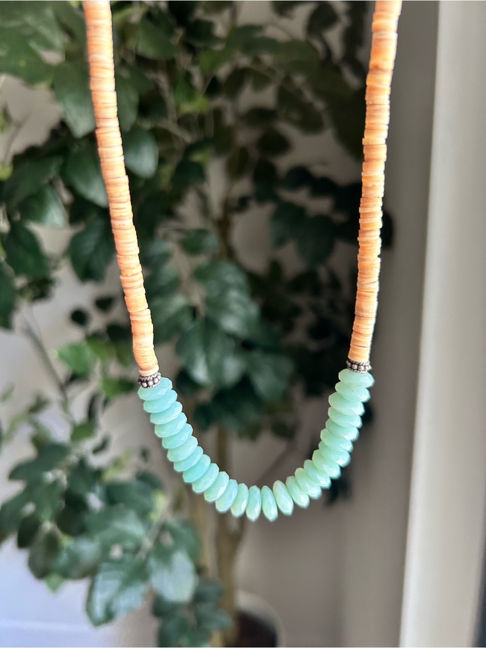 Vintage Sterling Silver Heishi Shell and Amazonite Necklace - Picture 12 of 16